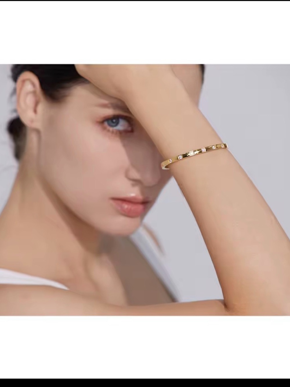 18k gold plated Stainless Steel Bangle Bracelet with Cubic Zirconia Accents - Picture 3 of 10